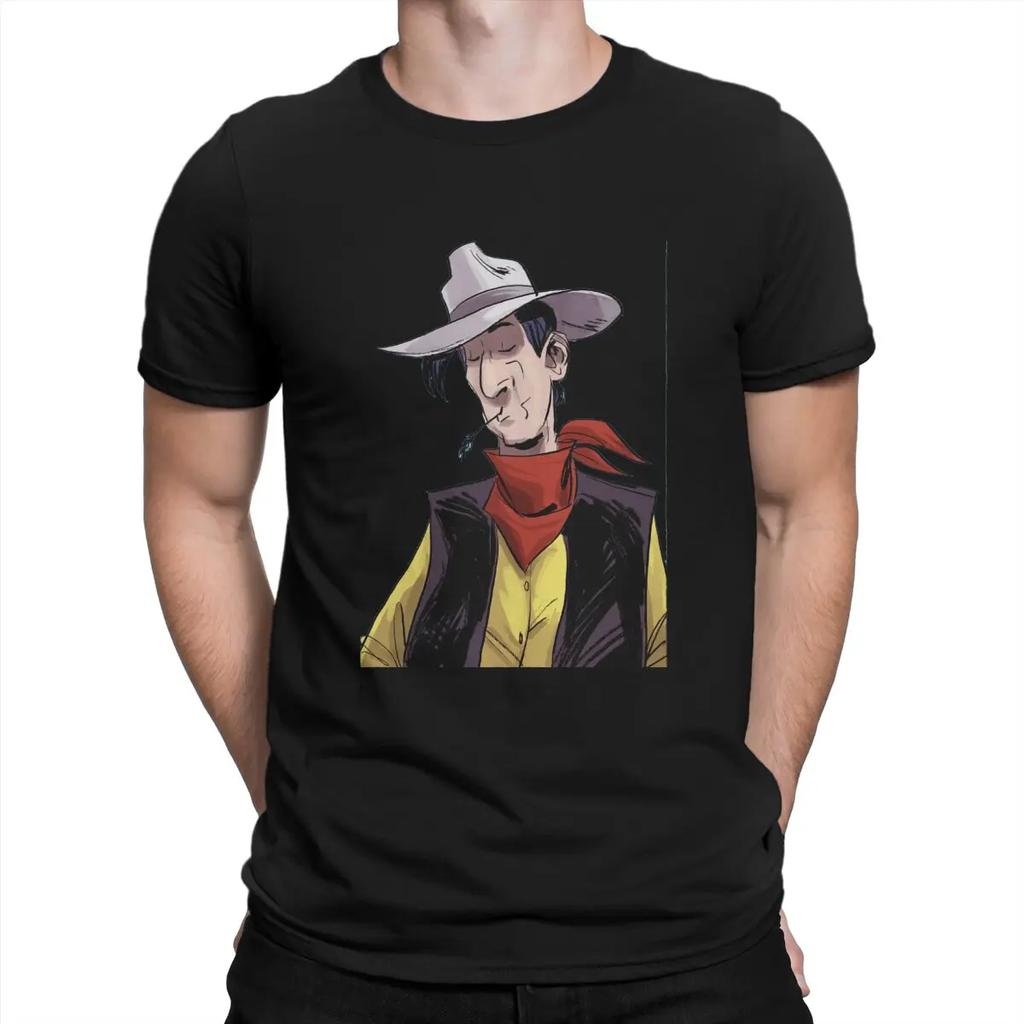 Men's T-Shirt French Adventure Comics Amazing Pure Cotton Shirt Short Sleeve Lucky Luke T Shirt Crew Neck Clothing Birthday Gift