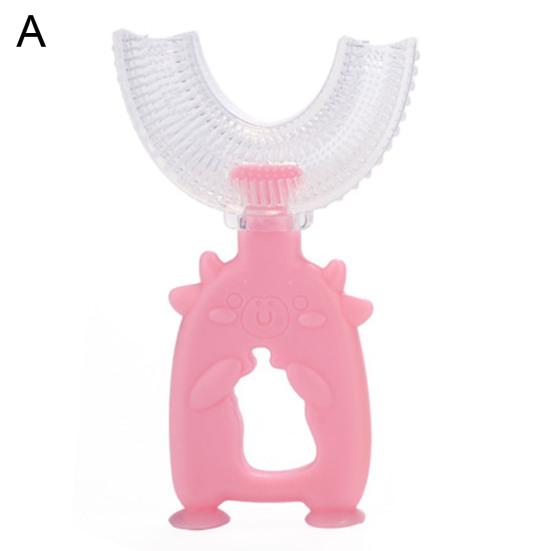 

U-образная детская зубная щетка с коровьим дизайном, силиконовая яркая цветная зубная щетка для новорожденных для дома A розовый