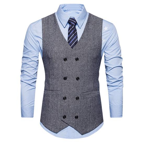 Vintage Herren Ärmellose Zweireihige Fischgrätköper Weste Businessweste