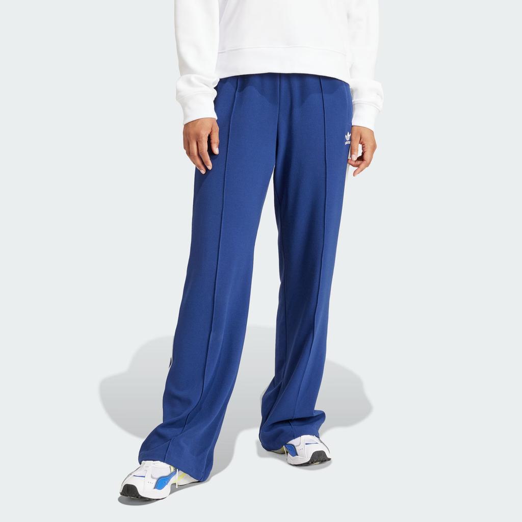 Adidas Originals Premium Crepe Track Suit Pants Three Stripe Color Block Straight Leg Knit Sports Pants Women Bottoms Dark-Blue IR6125