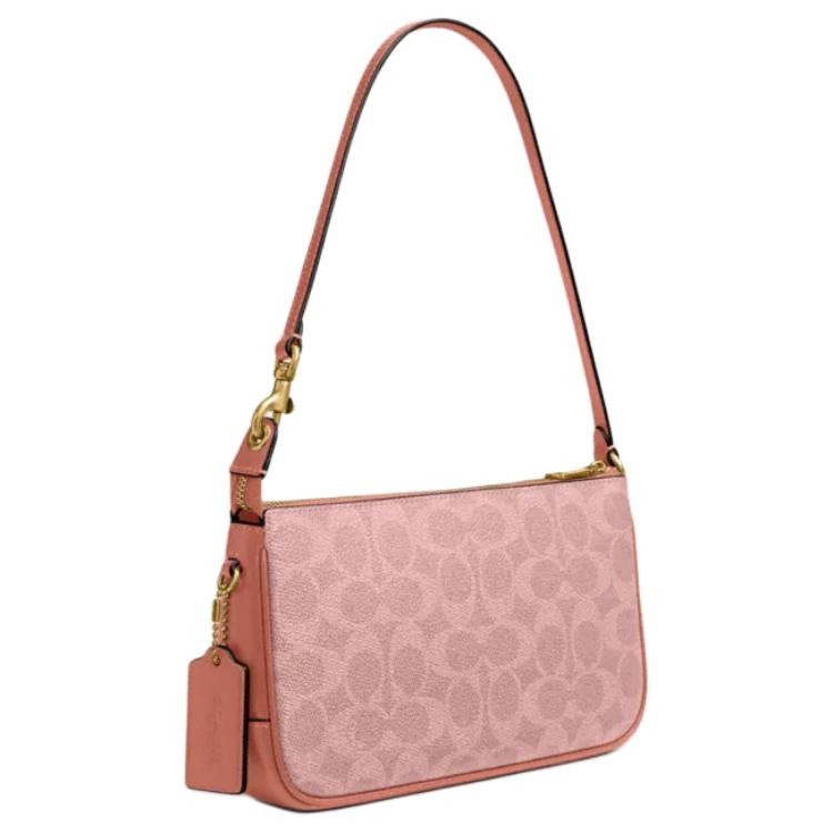 Coach Plaza Print Design Gold Chain Hardware Coated Canvas And Calfskin Shoulder Bag Women shoulder bag Melon-Pink CCC42-B4YU2