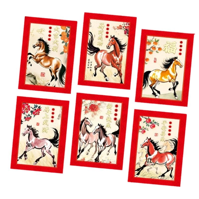 6 Stück/Los 2026 Frühlingsfest Geldumschläge Cartoon Pferd Traditionelle Segnungen