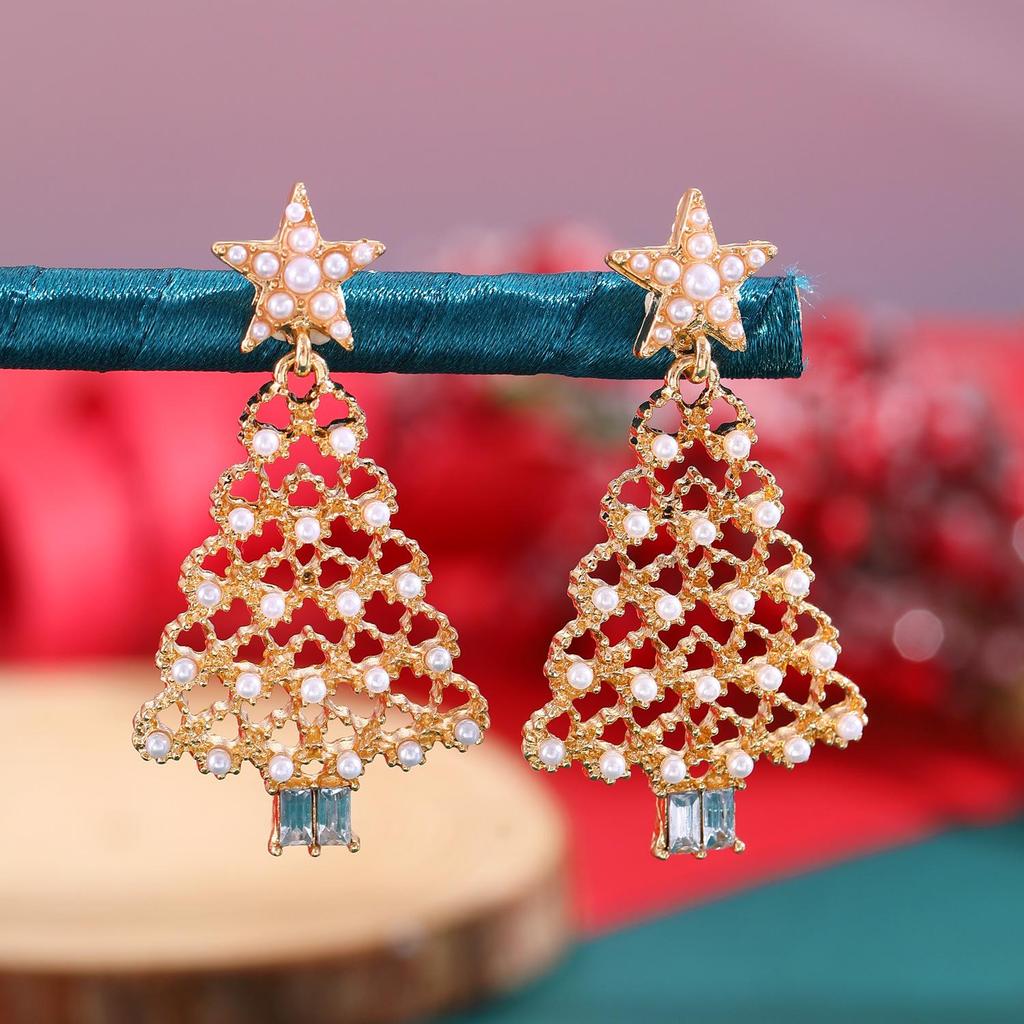 Colorful Light Luxury Christmas Tree Diamond Stud Earrings for Women