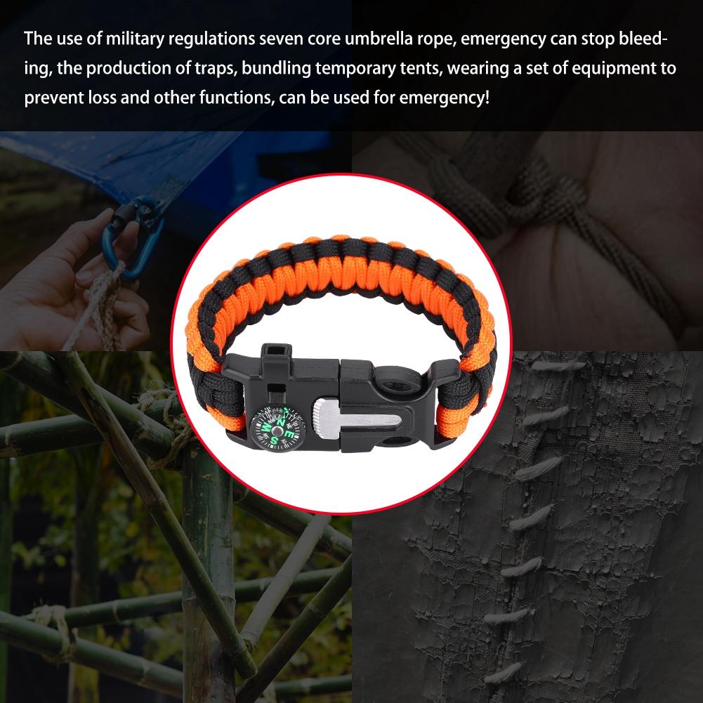 Paracord Survival Bracelets for Men Women Outdoor Bangles Wrap Umbrella Rope (Orange Black)