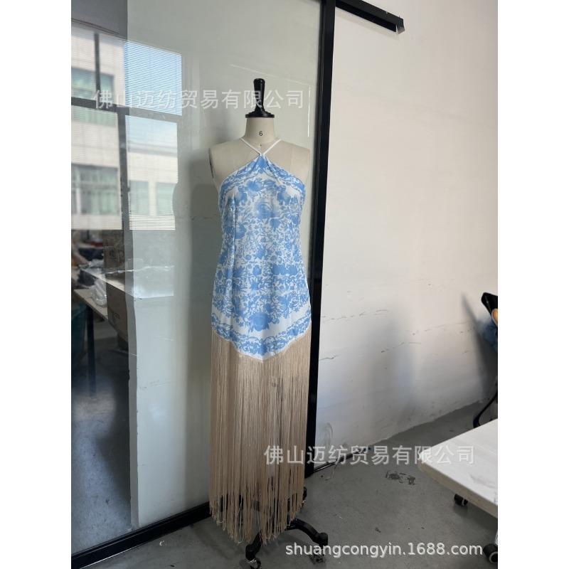 

French High-end Temperament Blue Sleeveless Dress Women s Summer New Casual Irregular Splicing Dress S