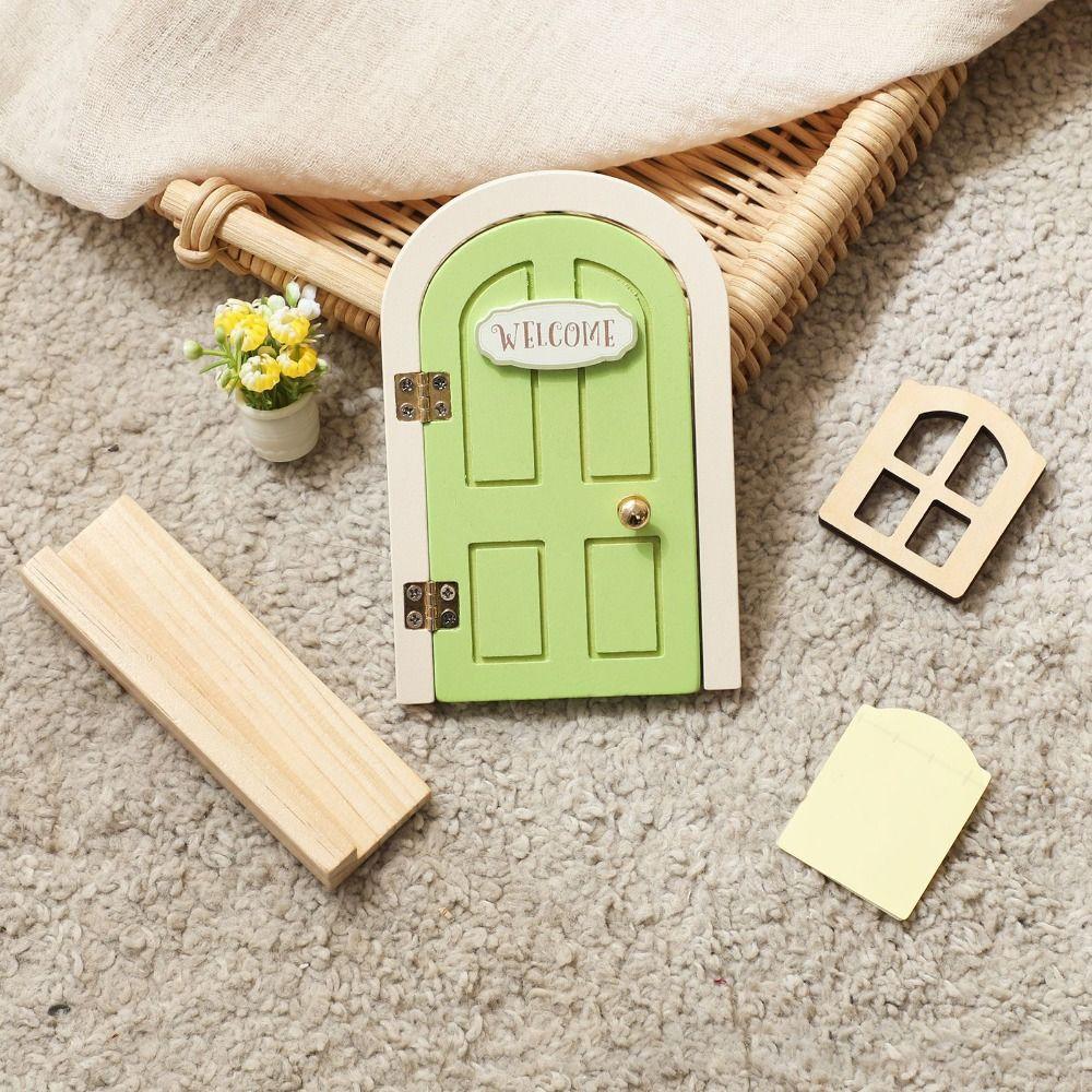 Room Wall Decor Wooden Fairy Elf Door Set Simulation Balcony Kids Toys  Home Decor
