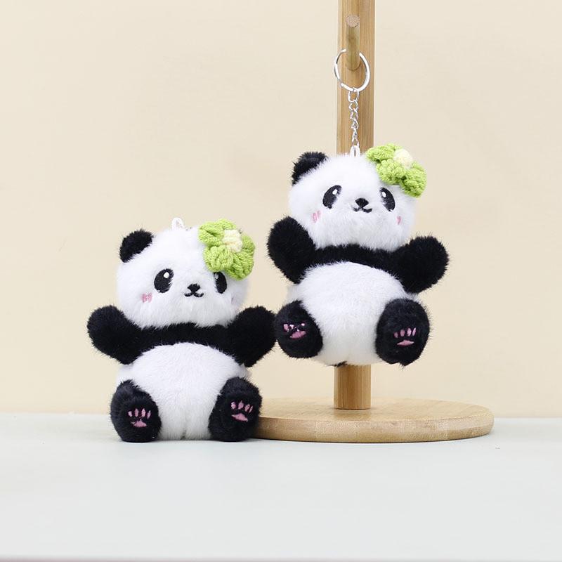 Head Flower Cute Red Panda Keychain Cartoon Girl Backpack Decorative Pendant