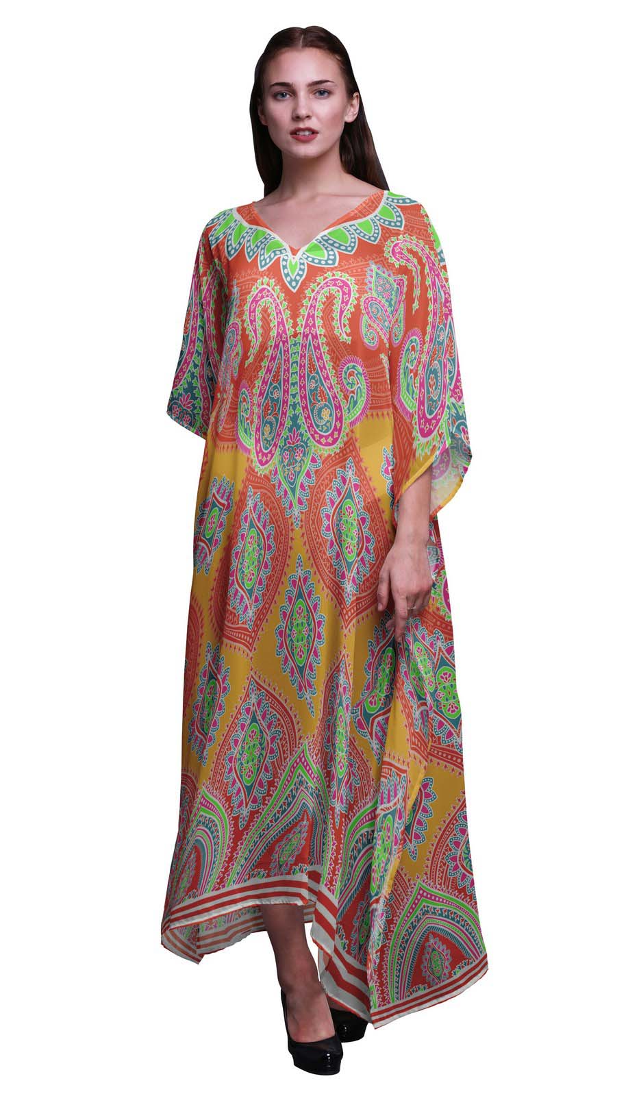 

Phagun Ogee Damask Ladies Kaftan Holiday Loungewear Maxi Dress Beach XL-3X помаранчевий