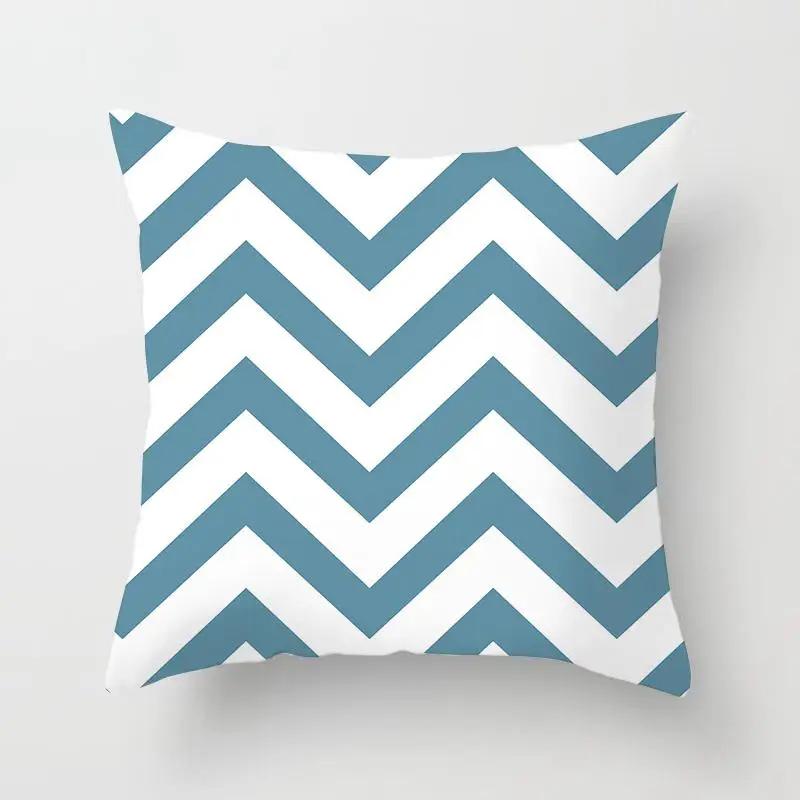 Blue Color Pillow Cover Geometric Print Pillowcase Square Pillow Case  18x18 inches Decorative Pillows For Car/bed /sofa
