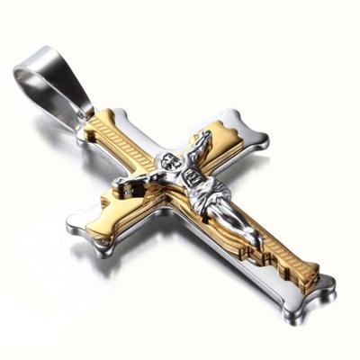 Collana europea e americana Collana con pendente a croce multistrato in acciaio inossidabile da uomo
