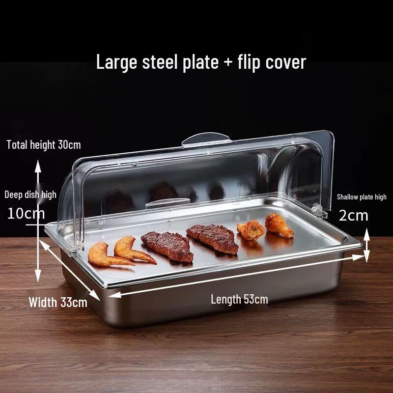 Stainless Steel Rectangular Buffet Display Set with Lid and Rack