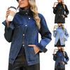 Giacca di Jeans Casual da Donna con Davanti Asimmetrico, Bottoni, Tasche Multiple, Spalle Cadenti