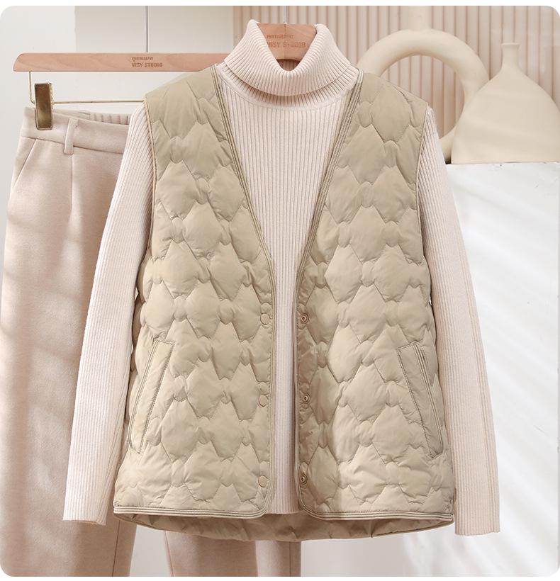 2025 High-End Lightweight Warm V-Neck Down Vest - 90% White Duck Down, Versatile Fashion Gilet for Autumn/Winter