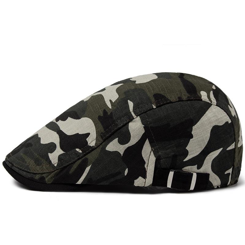 Men’s Beret-Style Summer Lightweight Camouflage Cotton-Linen Sun Hat; Women’s British-Style Outdoor Cap