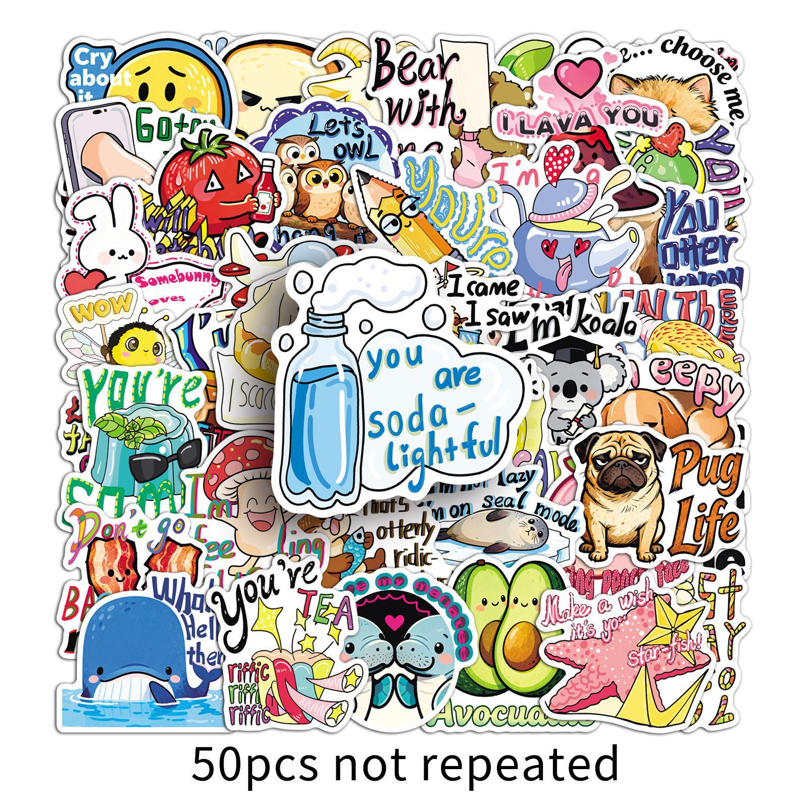 50PCS Fun English Pun Stickers: Creative, Waterproof, Personalized Stickers for Phones and Stationery.