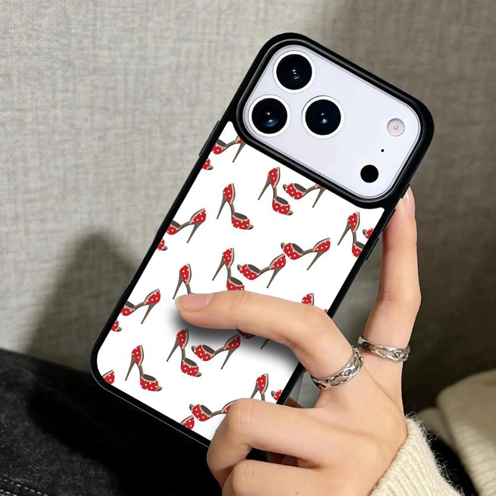 Capa Case for iPhone 17 Air 16 Pro Max 15 Plus 11 13 Mini 14 12 Back Phone Cover red high heel shoes Cute