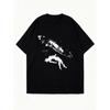 Oversized T Shirt Black Galaxy Print With Dinosaur And Text Graphic Casual Streetwear For Women