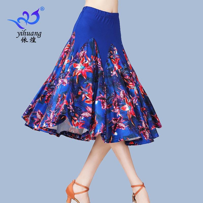 New Dance Clothes Medium and Long Skirt Printed Dance Skirt Big Swing Skirt Latin Dance Skirt Ballroom Dance Practice Performance Clothes