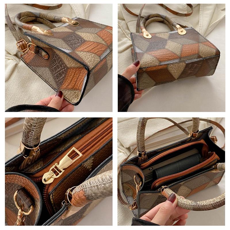 Fashion Patchwork Leather PU Top-handle Bags For Women  Square Design Ladies Handbags Crossbody Shoulder Bags For Daily Used