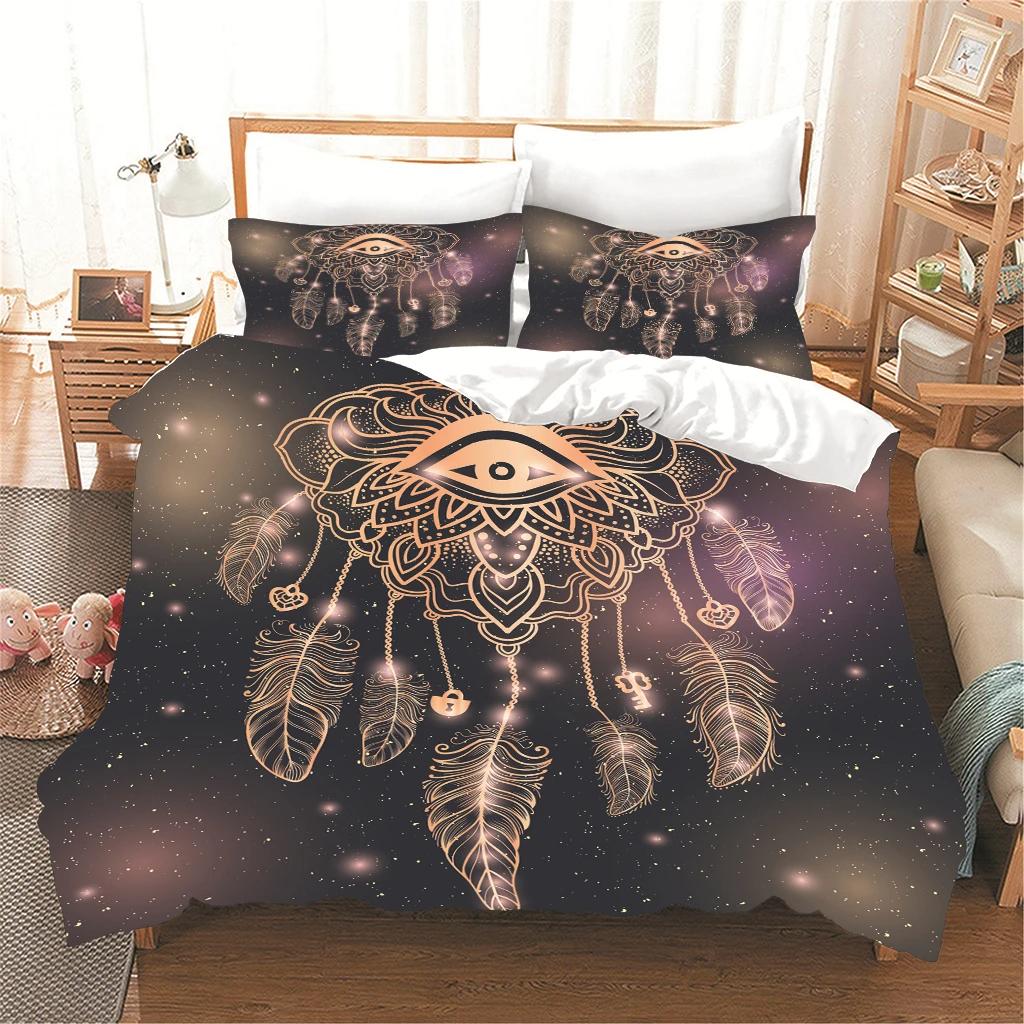 Dreamcatcher Pattern Duvet Couple Bedding Set 2 Pillowcase 1 Quilt Set HD Woman and Child Full Queen King Size Bed Quilt Cover