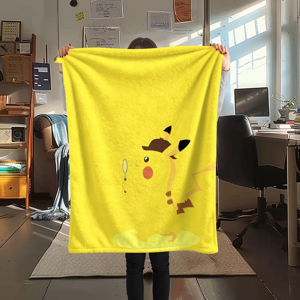 Yellow-background Pikachu  Print Flannel Blanket, High quality Comfortable for All Seasons, Home Decor, Warmth and Comfort