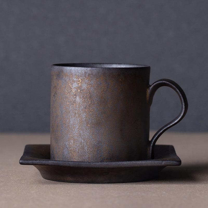 Ceramic Coffee Cup Japanese Style Cup and Saucer Set Creative Gilt Retro Mug Tea Cup Small Tray Household Water Cup with Saucer
