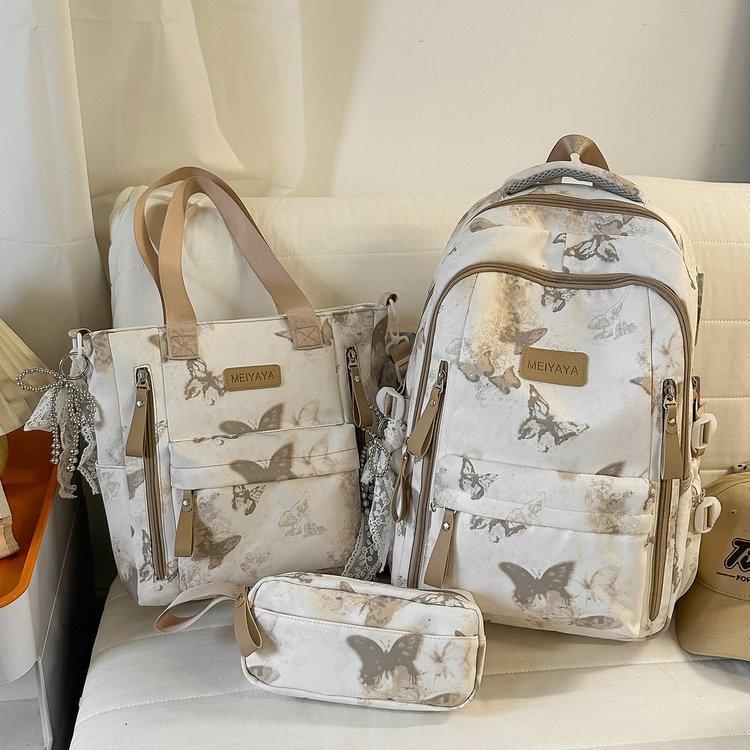 Schoolbag Wholesale Butterfly Printing Three-piece Set Student School Bag Female 1st-1st Grade Make-up Tote Bag Pencil Bag Backpack
