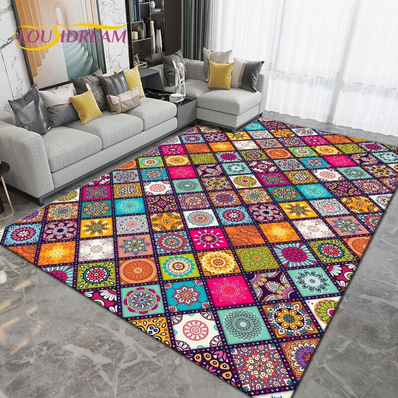 Alfombra grande con Mandala bohemio, alfombras para sala de estar, dormitorio, sofá, felpudo de entrada para cocina y baño, alfombrillas antideslizantes