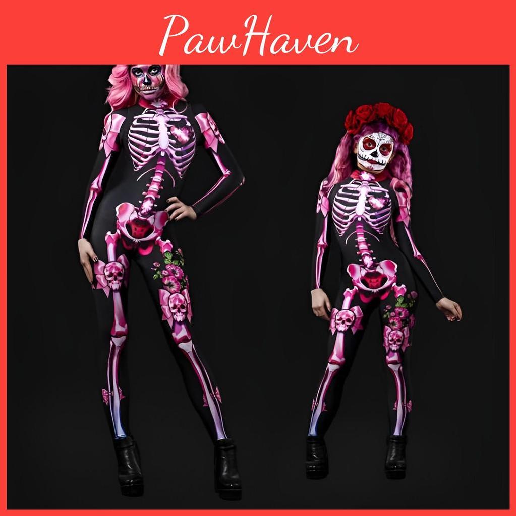 Breathable Fabric Women's Halloween Skeleton Costume For A Comfortable Fit