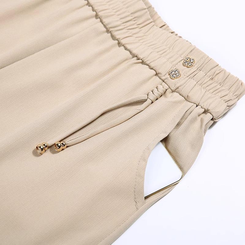 Summer 2026 Mom's Wide-Leg Drape Pants - Lightweight, Loose, Straight-Leg for Middle-Aged and Elderly Women