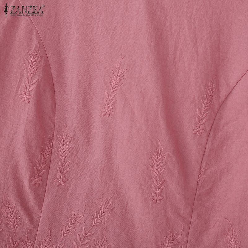 ZANZEA Women Casual Round Neck 3/4 Sleeve Embroidery Loose Blouse