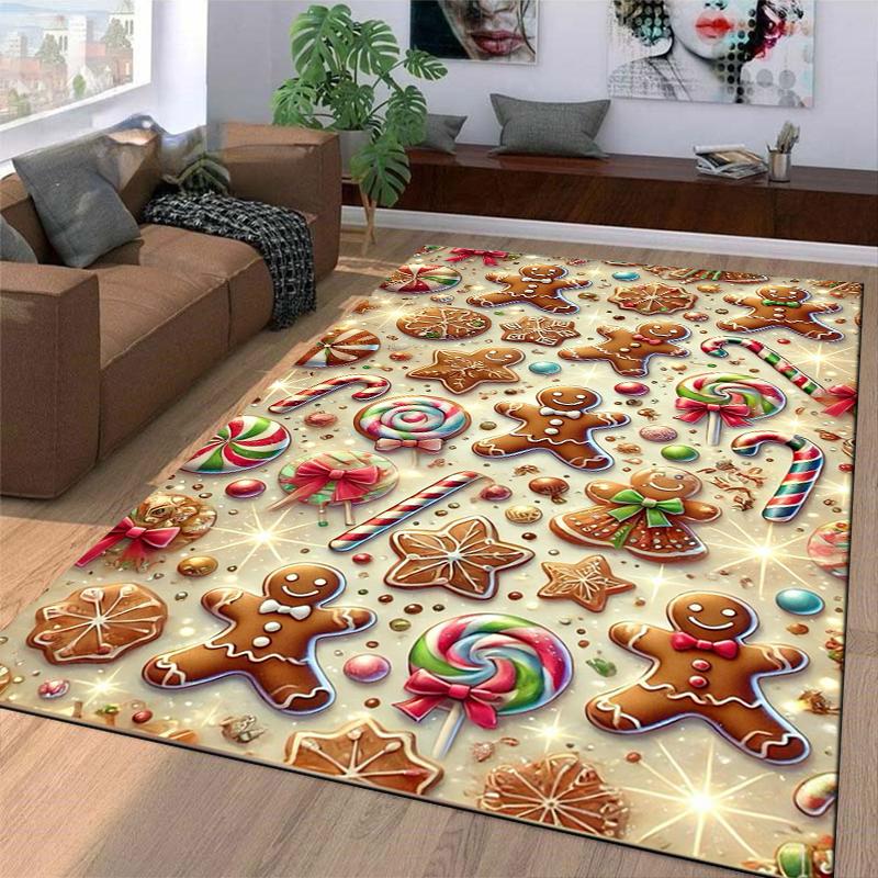 Christmas Gingerbread and Candy Themed Decorative Carpet for Home Suitable for Use As an Anti-slip for Living Room Bedroom Sofas
