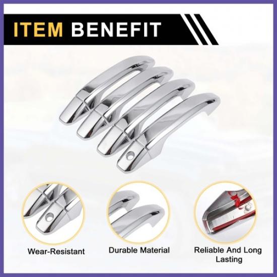 4 pcs Exterior Door Handle Cover for GMC Yukon without Keypad Chrome Silver Tone