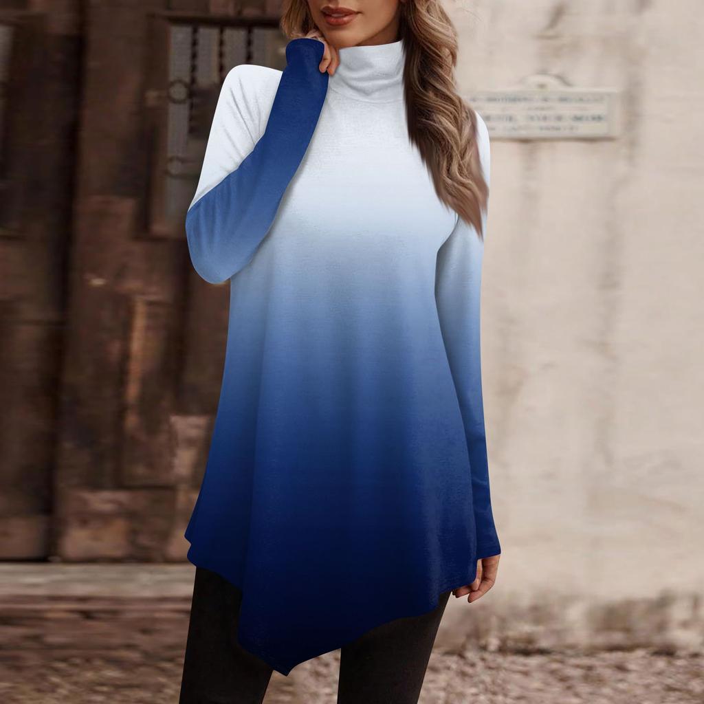 Women's Casual Everyday Tops Long Sleeve Turtleneck Fashion Print Shirt Tops T Shirt Pullover