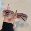 Metal Frameless Glasses with Cheetah Decoration Cut Edge Sunglasses Colored Lenses Retro Style