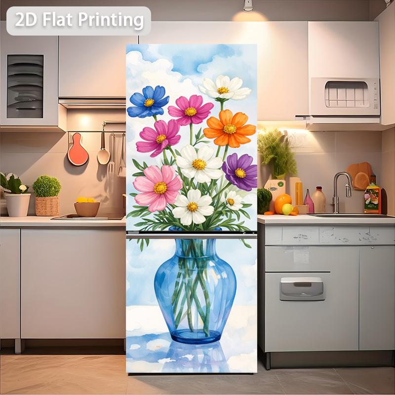 84Style Fridge Stickers Refrigerator Cover Door Landscape Plant Sea Vinyl Self Adhesive Kitchen Furniture Decor Wrap Freezer Sticker DIY