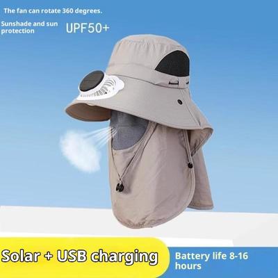 Solar Powered Dual Fan Sun Hat With Wide Brim For Outdoor Fishing Hiking Mountaineering Sun Protection Adjustable Headband