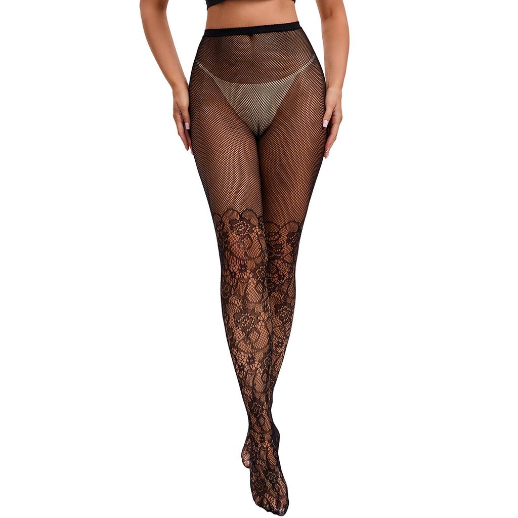 Spice Girls Vintage Hollow Floral Ladies Sexy Over Knee Micro Mesh Floral Pantyhose Mesh 63