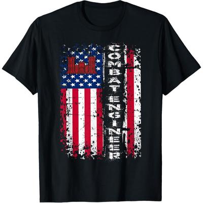 Distressed American Flag Combat Engineer Tshirt 100 Cotton Oneck Short Sleeve Summer Casual Unisexs Tshirt Streetwear