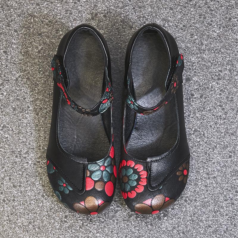 Retro New Autumn Women's Shoes Thick Heel Soft Sole Non-slip Single Shoes Female Mother Cowhide Leather Shoes