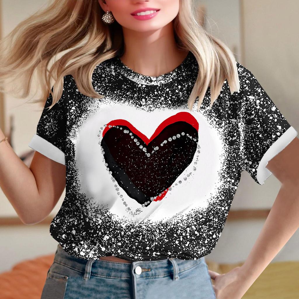 Dámské volné tričko s krátkým rukávem a kulatým výstřihem s valentýnským potiskem lásky