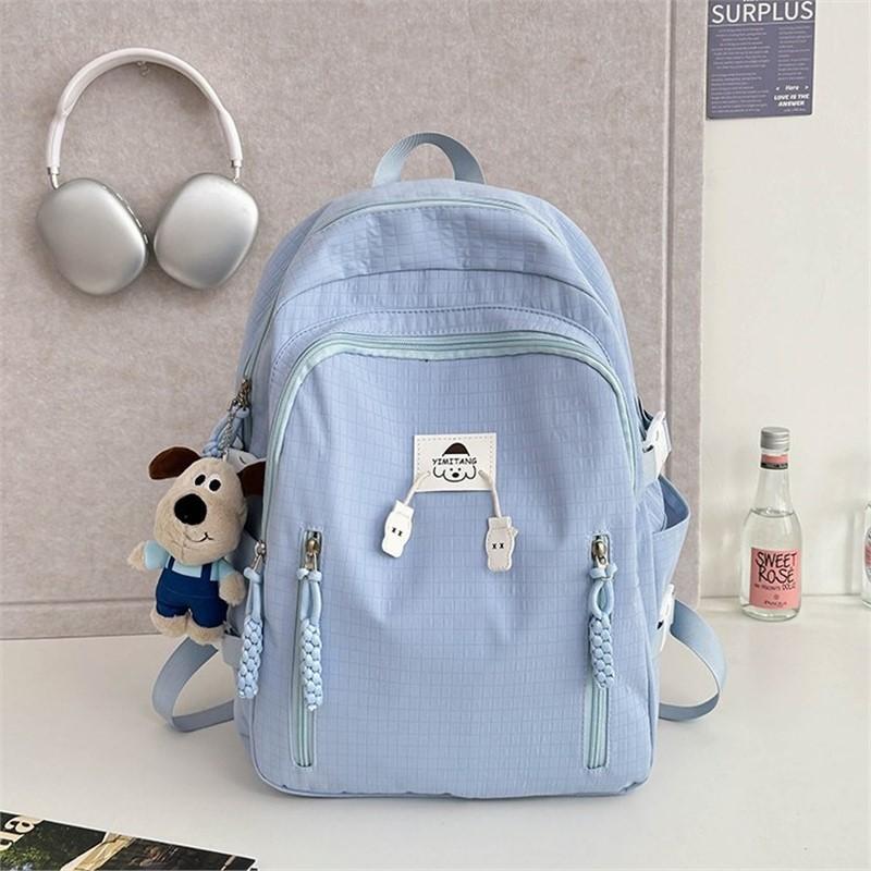 School Bag Simple School Bag for Women, Ins, Solid Color, Large Capacity, Student Campus Backpack, Soft Girl Casual Travel Storage Backpack