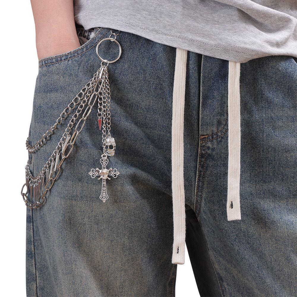 Metal Punk Belt Chain Gothic Tassel Jeans Chain Retro Skull Waist Chain  Male