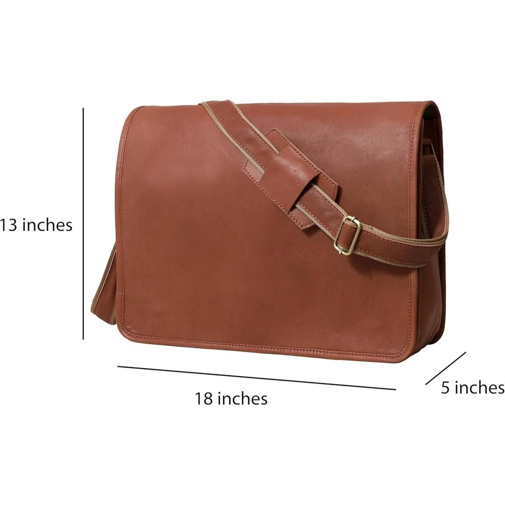 New 18 Inch Leather Full Flap Messenger Handmade Bag Laptop Bag Satchel Bag Padded Messenger Bag Brown (Brown)