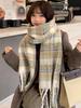 Women Winter Knit Scarf Headscarf Lady Preppy Retro Plaid Print Tassel Warm Scarve Foulard Wrap Shawl Fashion Casual New Korean