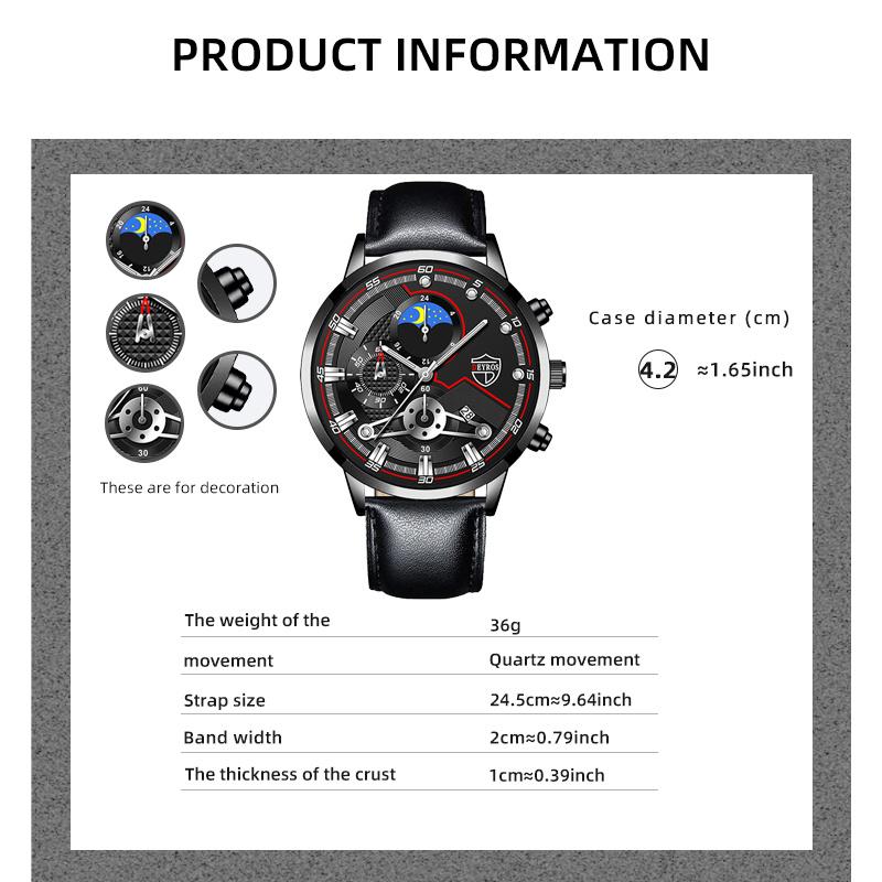 Fashion Mens Watches for Men Business Black Leather Quartz Wristwatch Calendar Male Luxury Casual Sports Bracelet Luminous Clock