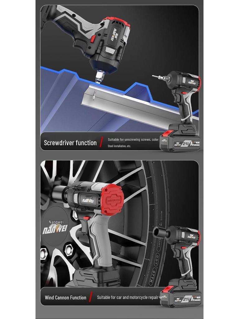 Nanwei Knight Series Brushless High Torque Impact Wrench with Lithium Battery for Auto Repair and Woodworking