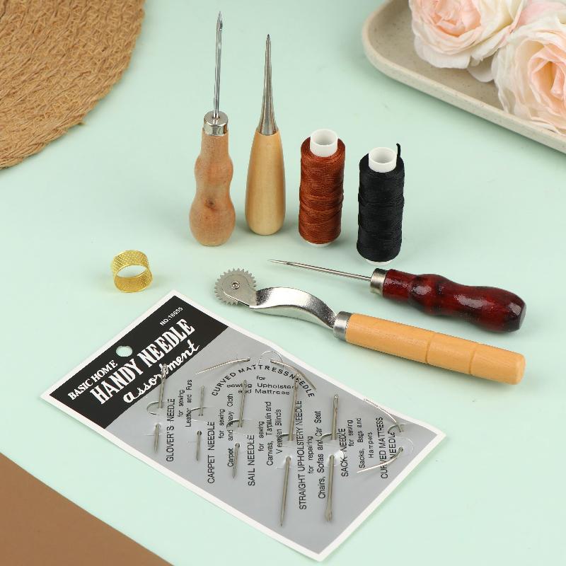 Leather Sewing Tools Kit Wear Resistant DIY Leather Craft Hand Stitching Set for Shoe Bag Repair Work