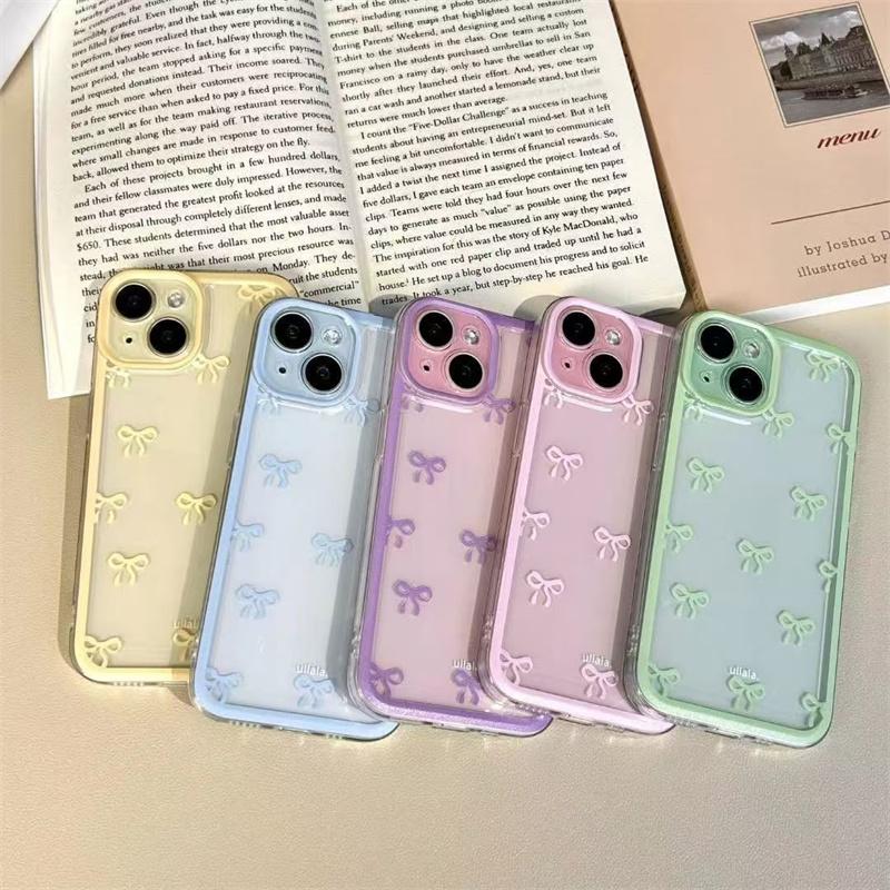 Barevné provedení s mašlí Měkký kryt na telefon Pro iPhone 17 Air 16 15 14 13 12 11 Pro Max 16 Plus 16E Nárazuvzdorný Měkký Průhledný Kryt