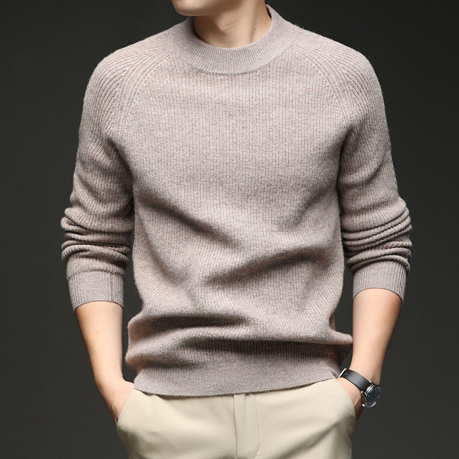 Men s 100% Wool Stand Collar Thick Knitwear - Autumn/Winter Base Layer XL